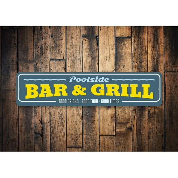 Poolside Bar Novelty Sign, Metal Wall Decor - 4x18 inches