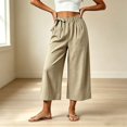 thumbnail image 2 of Bxsruta Women's Wide Leg Capri Pants Drawstring Elastic Waist Summer Casual Loose Trousers, 2 of 6