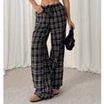 thumbnail image 2 of Women's Wide - Leg Plaid Pants - Drawstring Elastic, High - Waisted, with Pockets, 2 of 4