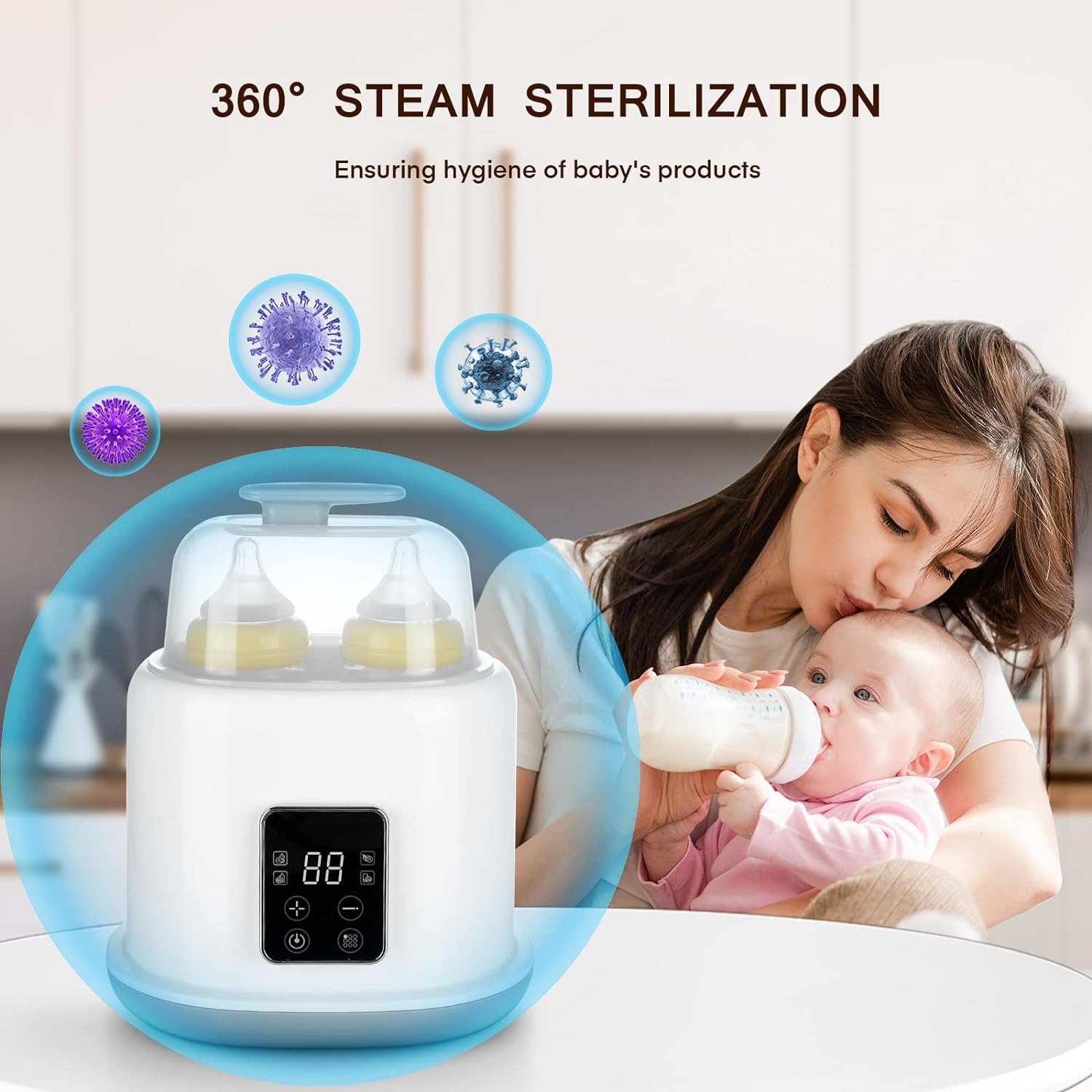 Baby Bottle Warmer 9-in-1 Multifuntion Breast Milk Warmer, Fast Baby Food Heater & Defrost Warmer with Timer for Twins, LCD Display Accurate Temperature Adjustment, 24H Constant Mode