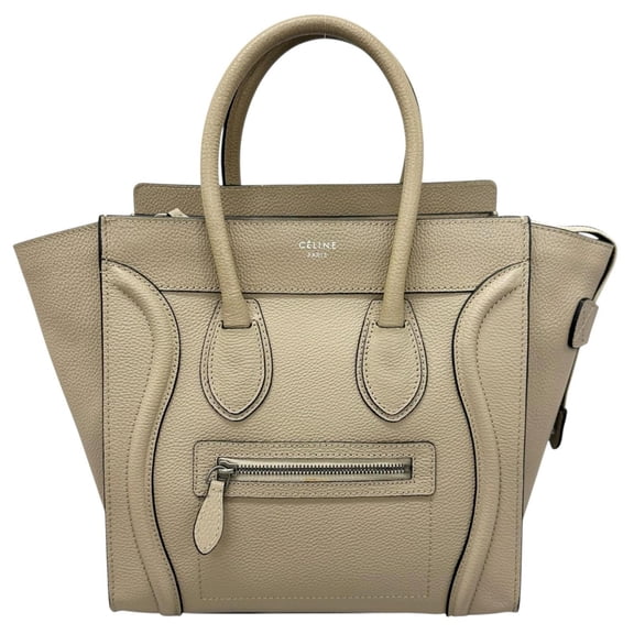 Pre-Owned CELINE Luggage Micro Shopper Handbag, Leather, Greige, Women's