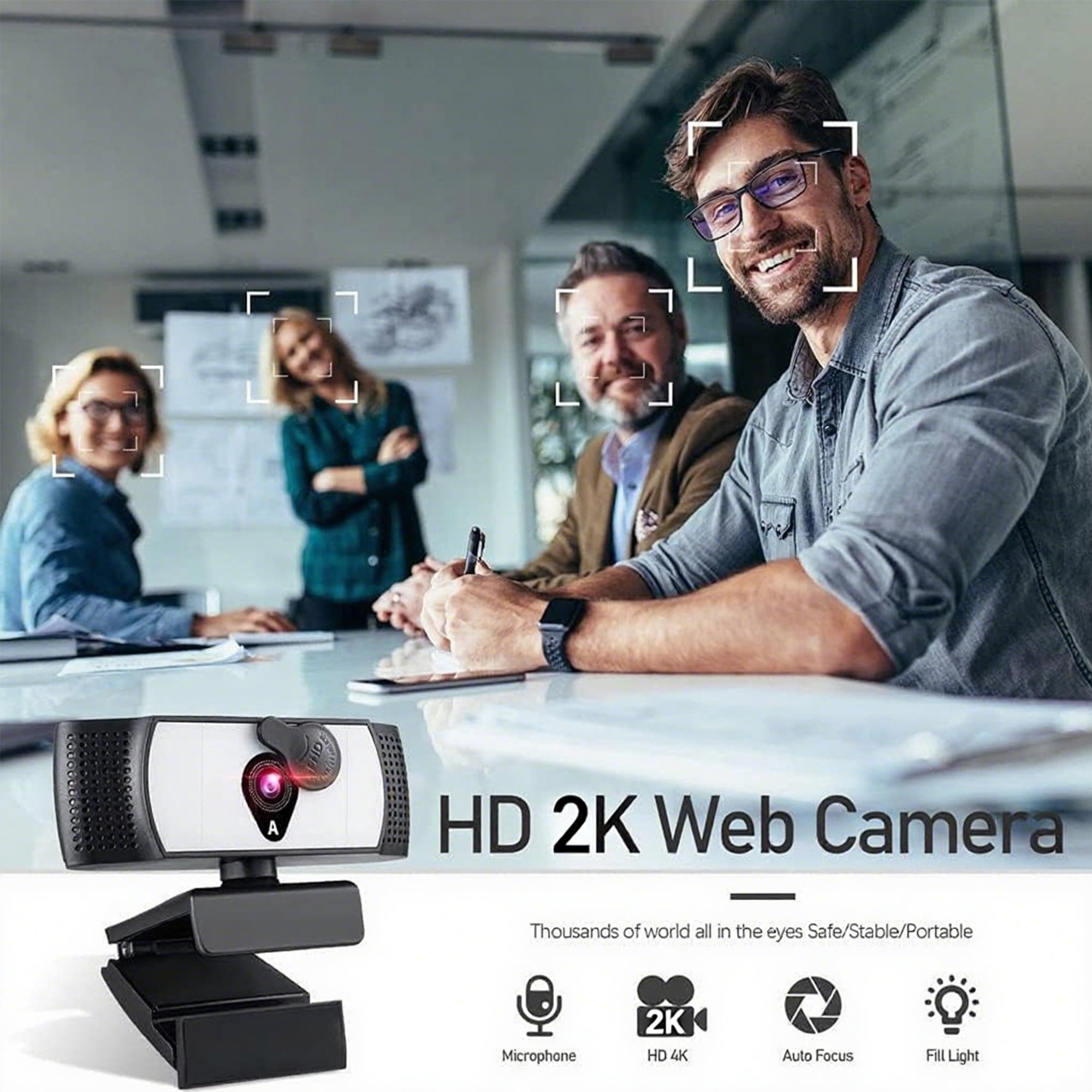 2K/1080P Webcam with Light Microphone, Webcam for PC Laptop Desktop, Webcam for Meetings and Streaming, Computer Camera with Privacy Cover Noise-Canceling Microphones, Web Camera Advanced Auto-Focus