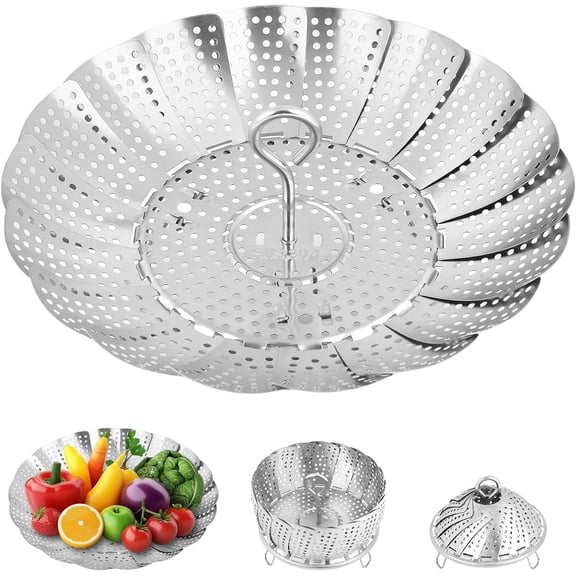 ZHUYING Folding Expandable Stainless Steel Steamer Basket 2 Count,  Fits Various Size Pot Small (5.5" to 9.2")