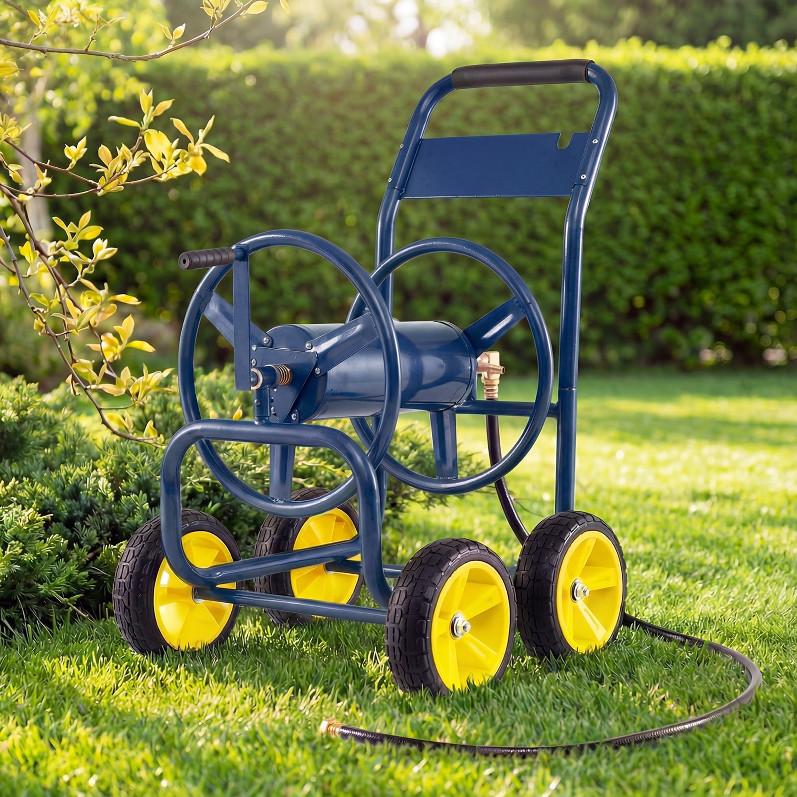 Costway Garden Hose Reel Cart 4 Wheels, 330 ft 5/8” Large Capacity for Outside Yard Lawn Navy