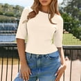 thumbnail image 4 of Coorders No Boundaries Womens Crewneck Crop Basic Tops, Ribbed Knit Slim Fit T Shirts, Half Sleeve 2025 Summer Trendy Y2k Tee,Beige,Size XXL, 4 of 9