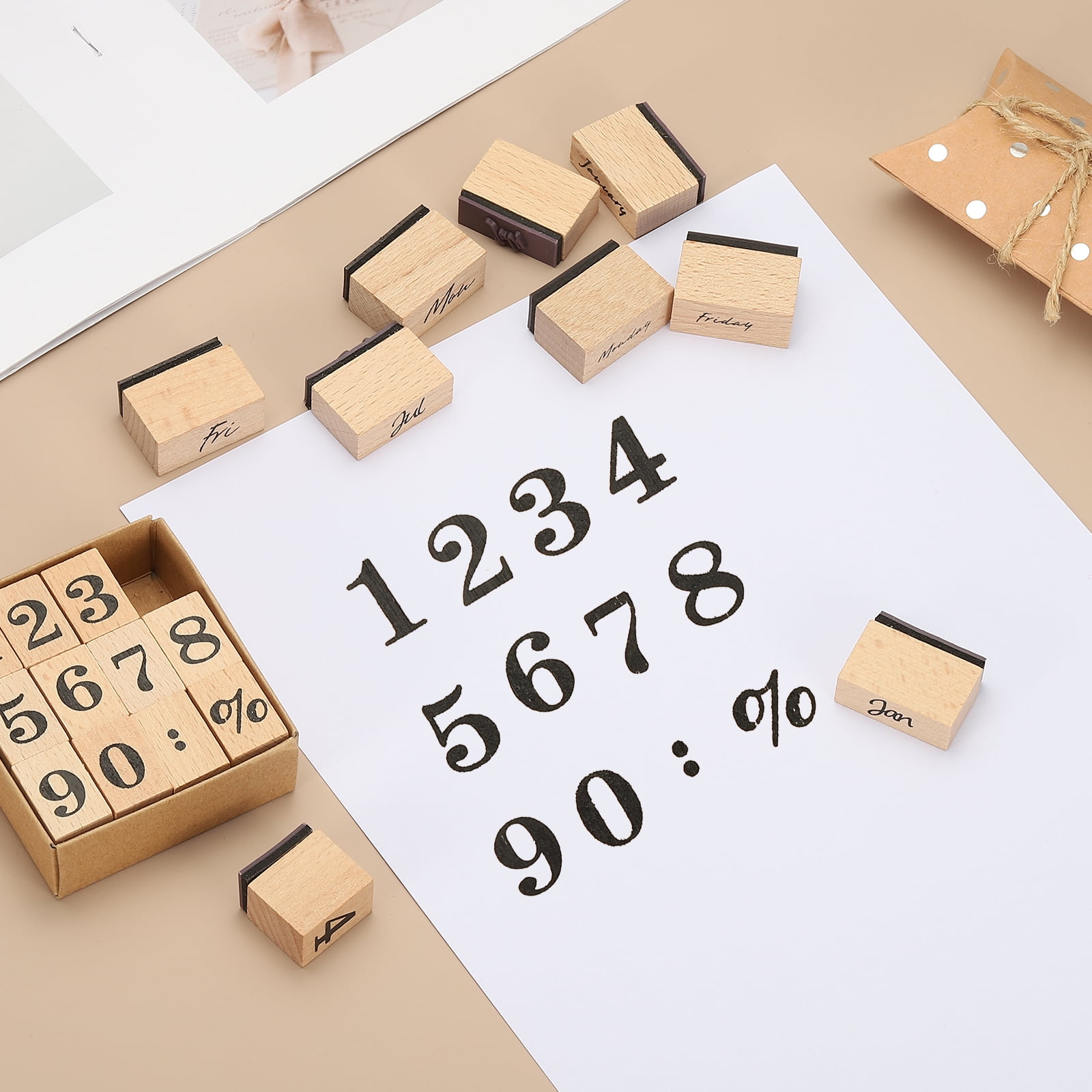 Unique Bargains Vintage Wooden Rubber Month Stamp Set for Crafting and Decoration ["Week"]