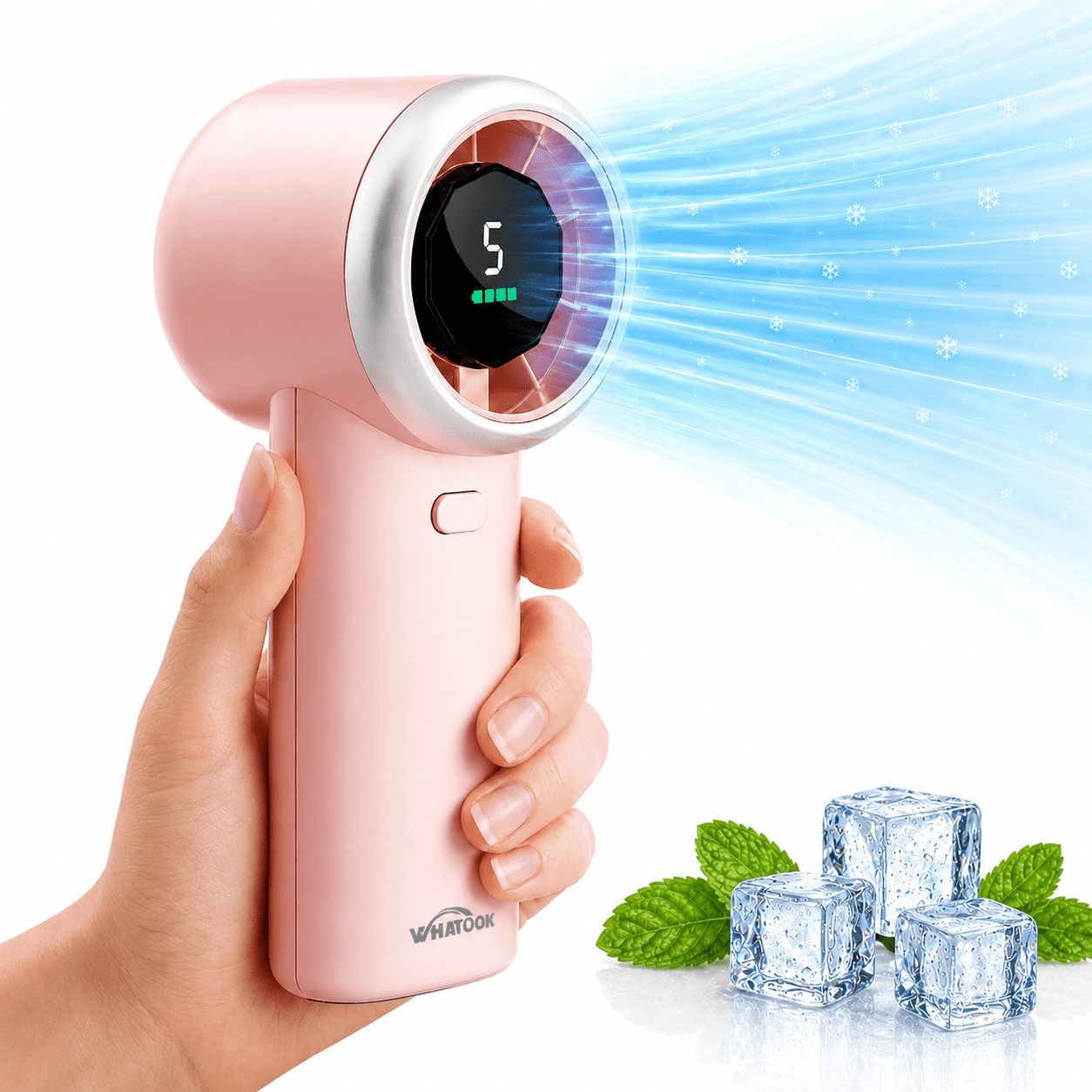 Portable Handheld Fan, 4000mAh Rechargeable Mini Personal Fan with 5 Speeds, Turbo Airflow, up to 10H Runtime, LED Display for Home, Office, Travel & Outdoor Use, Pink