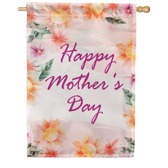 America Forever Happy Mother's Day Floral House Flag 28 x 40 inches Flowers Green Leaves Double Sided Holiday Seasonal Yard Outdoor Decorative I Love You Mom Flag