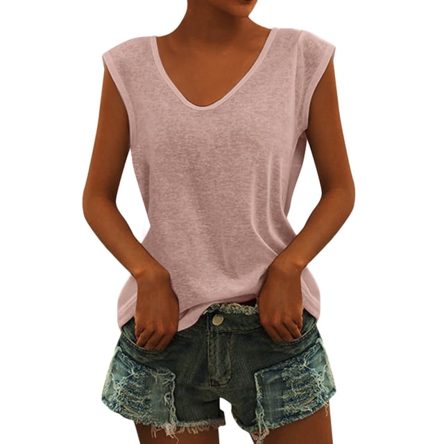 MIASHUI Débardeurs Décontractés pour Femmes Tendance à Col en V Sans Manches Coupe Ample, Rose, G