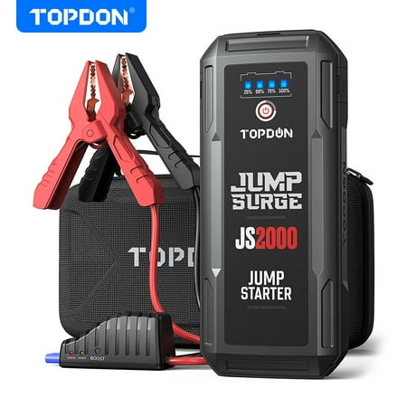 Car Jump Starter, TOPDON JS2000 16000mAh 2000A Peak Portable Car Battery Booster for Up to 8L Gas/6L Diesel Engines