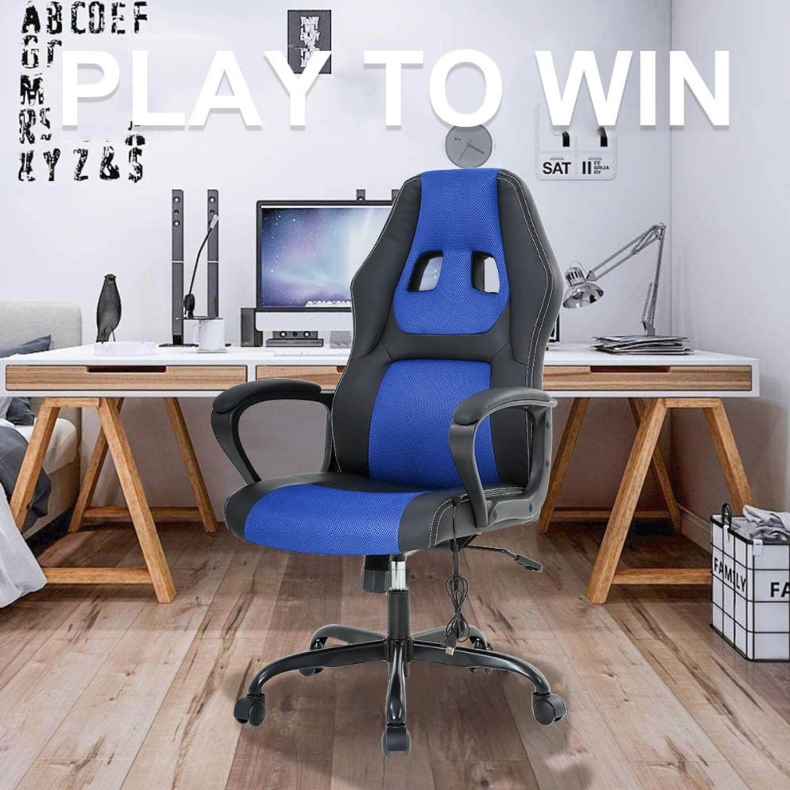 NiamVelo PC Gaming Chair Massage Office Chair Adjustable Computer Chair with Lumber Support for Adults and Kids 250lbs capacity,Blue