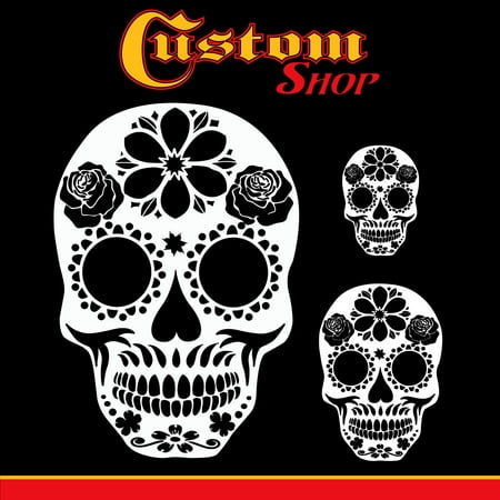Custom Shop Airbrush Sugar Skull Day Of The Dead Stencil Set (Skull Design #14 in 3 Scale Sizes) - Laser Cut Reusable