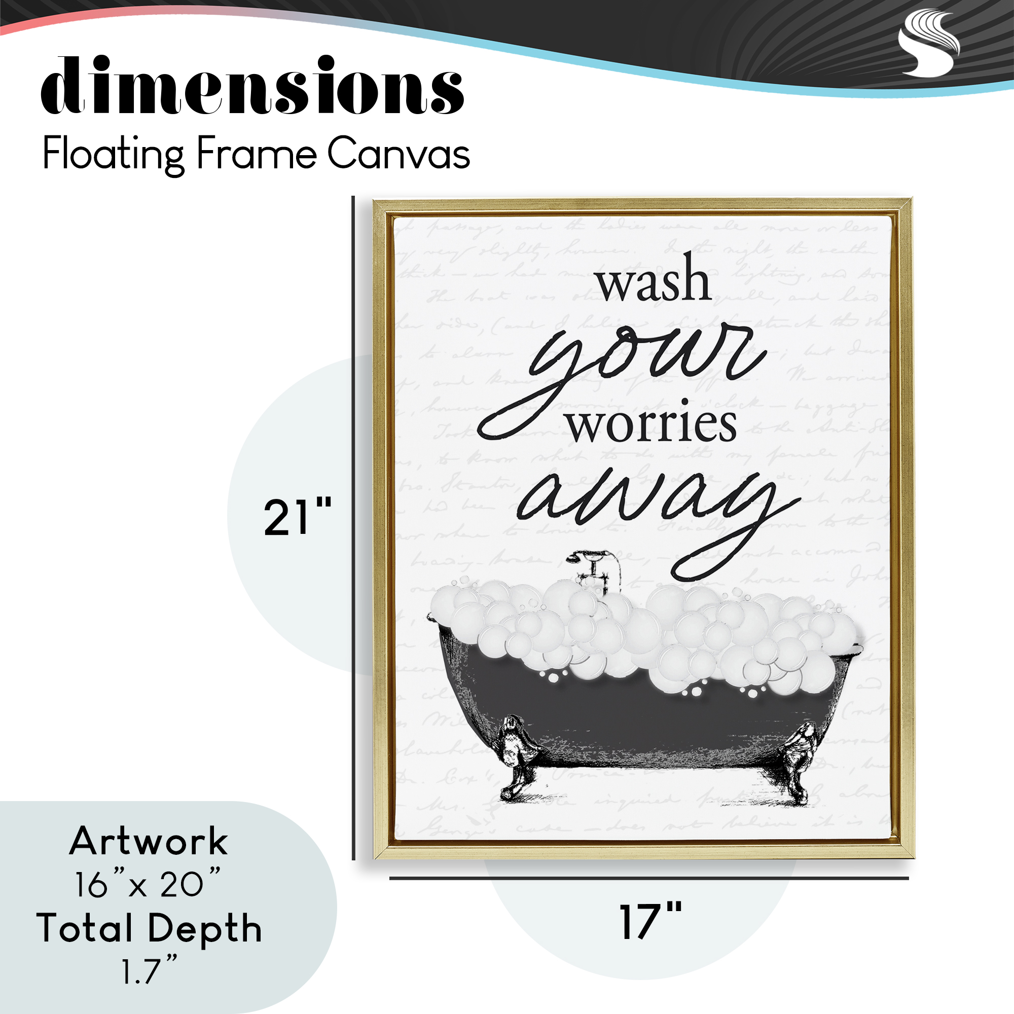 Bubble Bath Wash Worries Gold Framed Floater Canvas Wall Art, design by Lettered and Lined