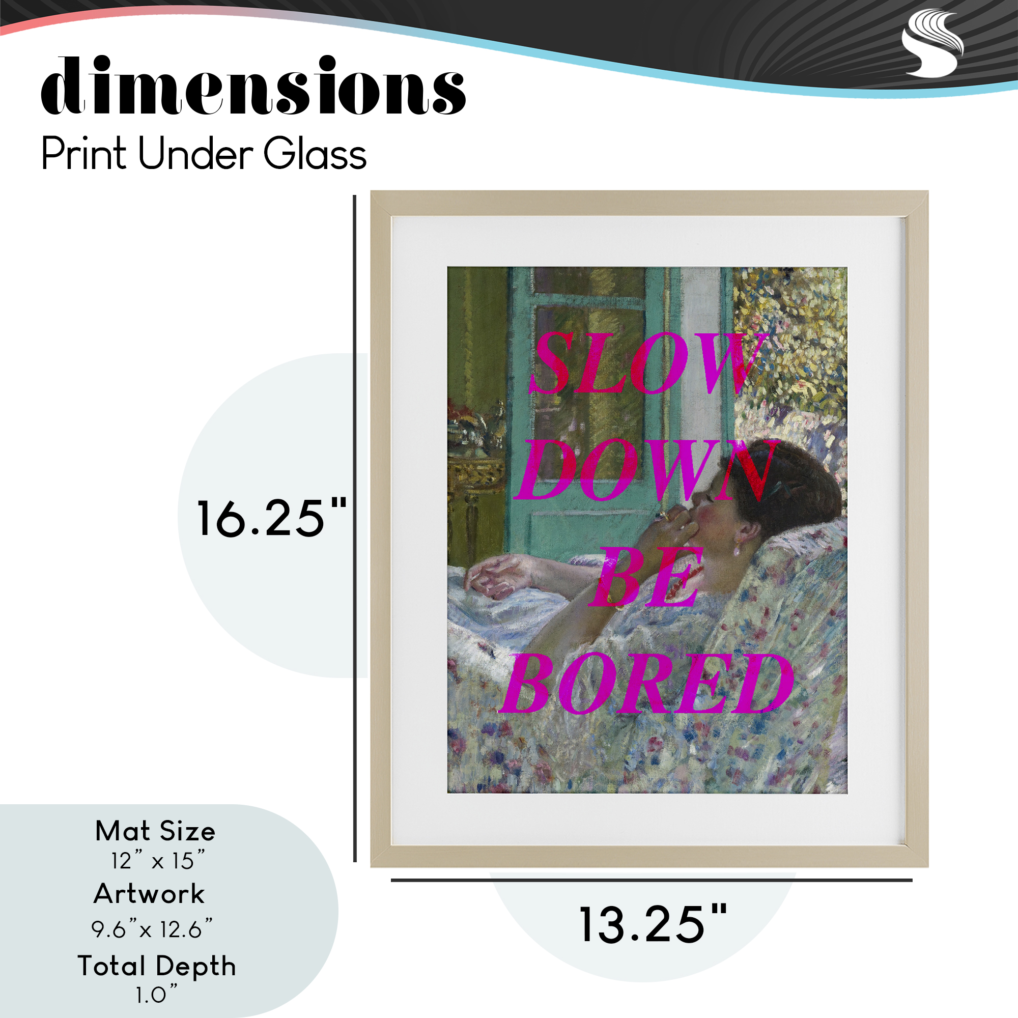 Slow Down Be Bored Classic Birch Framed Print Under Glass, design by Lil' Rue