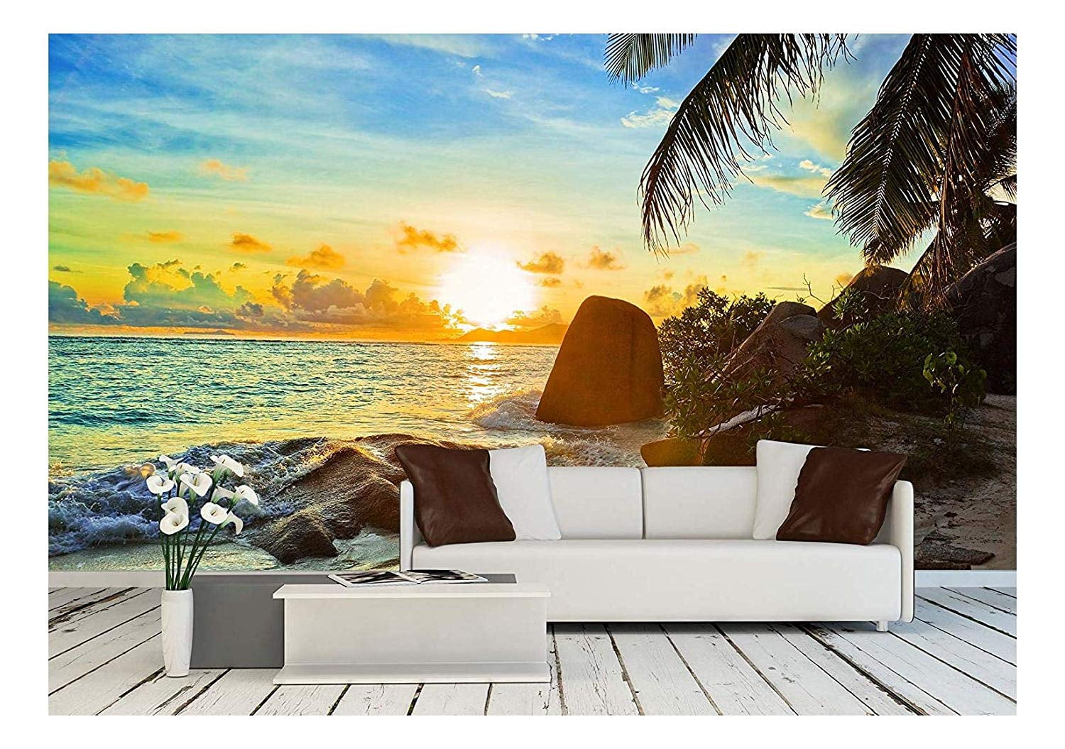 Wall26 Tropical beach at sunset nature background Removable Wall Mural Selfadhesive Large