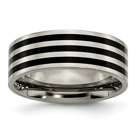 Titanium 8mm Black IP-plated Polished Band Size: 11; for Adults and Teens; for Women and Men