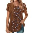 thumbnail image 2 of WRKEKC Summer Blouses for Women Short Sleeve Round Neck Front Pleated Print Top with Stylish Comfortable Fabric, 2 of 6