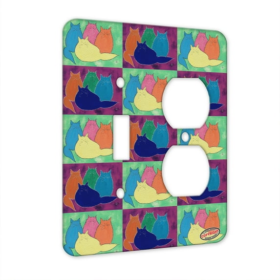 KuzmarK™ 2 Gang Single Toggle / Single Duplex Wall Plate - Pastel Maine Coon Kitties Abstract Cat Pattern Art by Denise Every