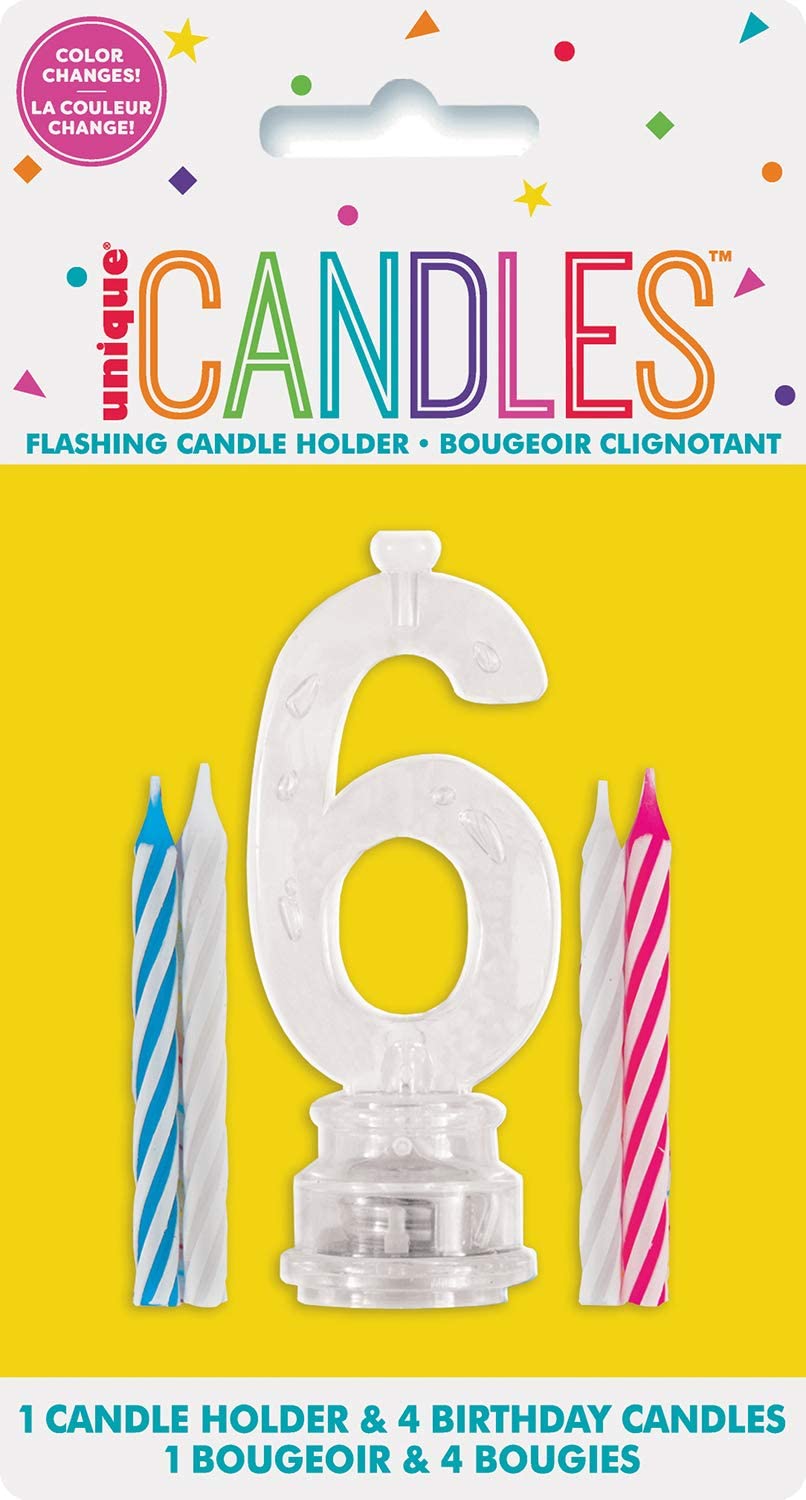 Multicolor Flashing Number 6 Cake Topper & Birthday Candle Set, 5pc