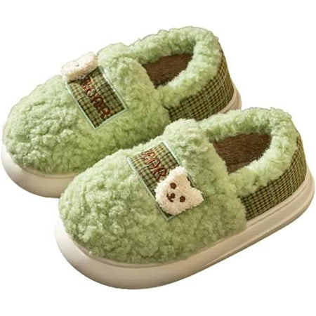

CoCopeaunt Cute Bear Heel Cover Slippers for Women Men Fashion Fluffy Fur Anti-skip House Shoes Winter Indoor