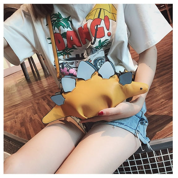 WHAMVOX Yellow Dinosaur Handbag for Women with Adjustable Strap PU Material Crossbody Purse 3D Plus Wallet Small Items