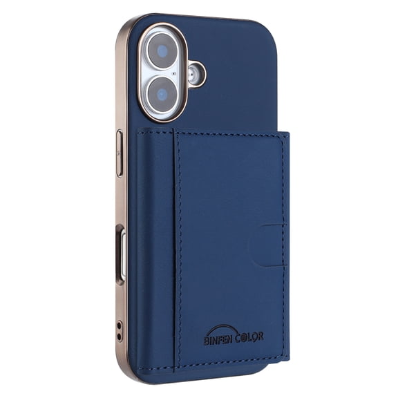 Allytechgroup Wallet Case for iPhone 16, RFID Blocking PU Leather Stand Phone Shell with Credit Card Slot Shockproof Protective Back Cover for iPhone 16 Women Men, Darkblue