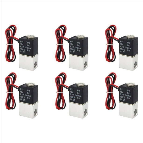 6X Válvula Solenoide DC12V Válvulas Neumáticas de Acción Directa, Normalmente Cerradas, 1/4 Pulgada., 2 Vías para Agua, Aire, Gas