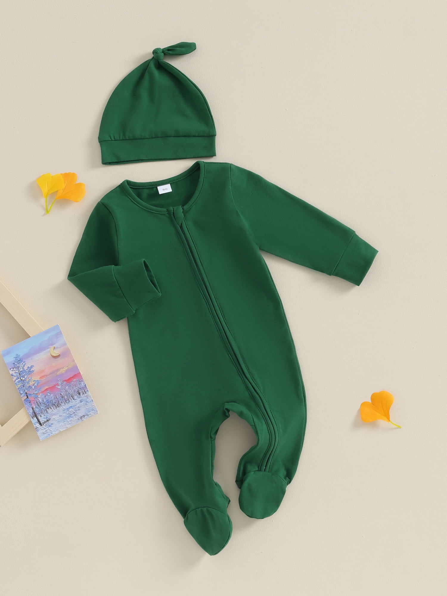 GXFC Preemie Boys Girls Fall Clothes 3M 6M Newborn Boys Long Sleeve Zipper One Piece Jumpsuits Bodysuit with Hat Outfits Autumn Clothing for Infant Boys