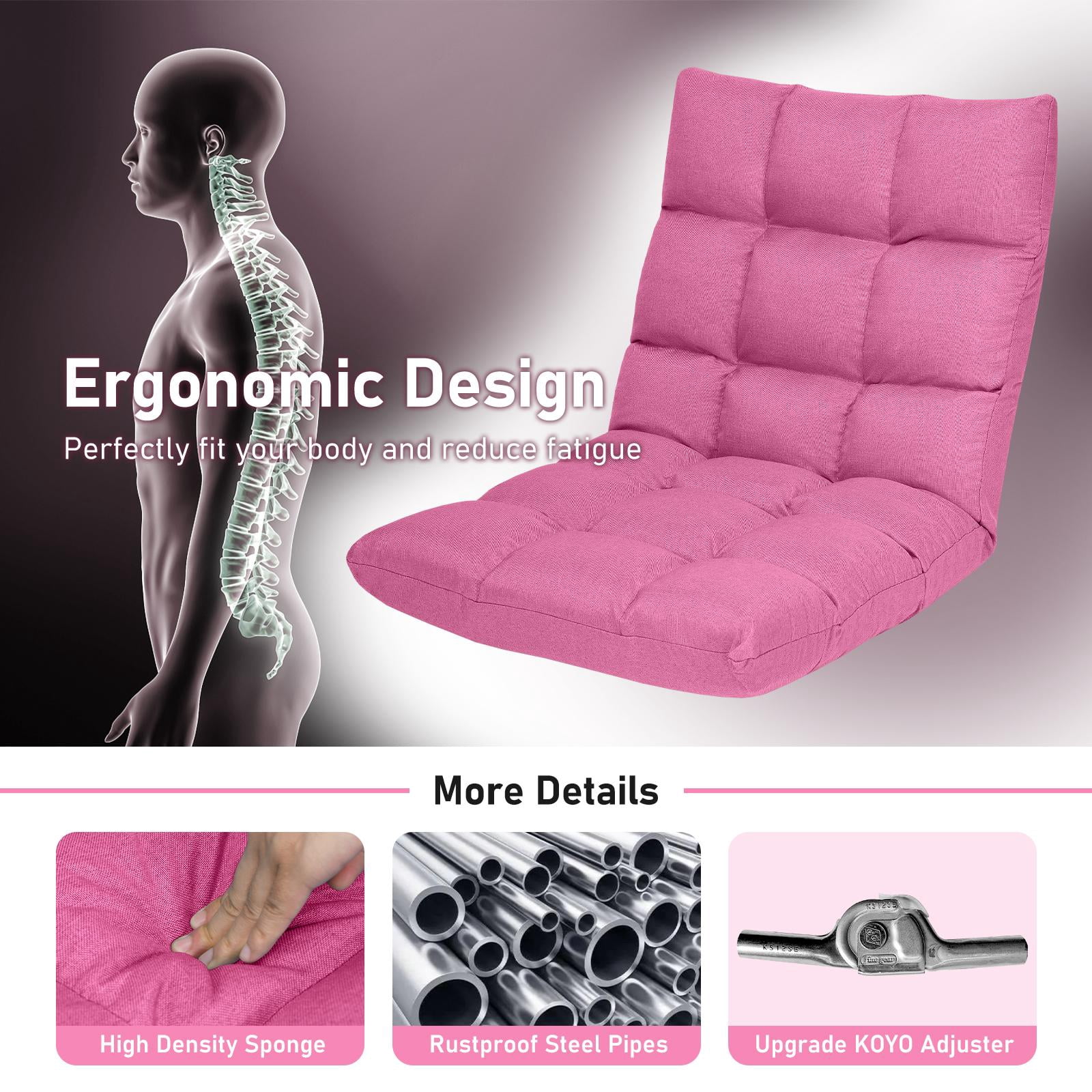 Giantex Adjustable Floor Gaming Sofa Chair w/14-Position, Cushioned Folding Lazy Reclinerw/High Resilience Sponge, Sleeper Bed Couch Recliner(Pink)