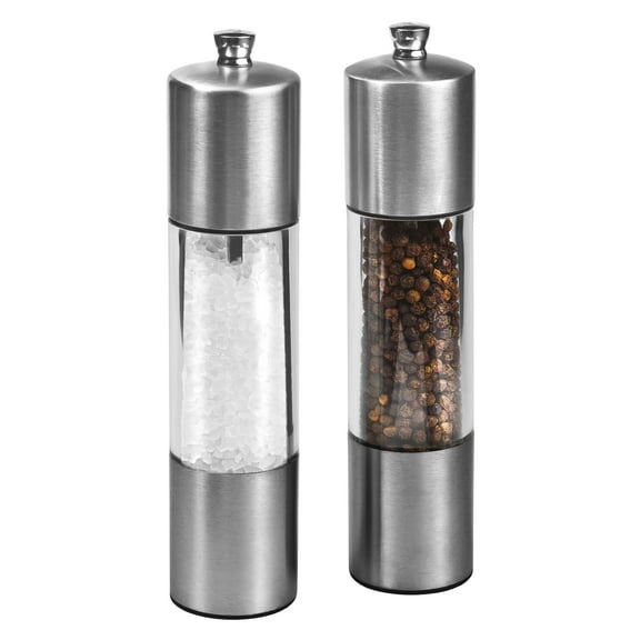 Cole & Mason Mason Adjustable Acrylic Salt & Pepper Mill Set, Stainless Steel
