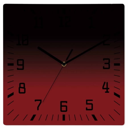 Black Red Ombre Wooden Wall Clock Silent Non Ticking, Modern Abstract Art Gradient Square Wall Clocks Battery Operated, Decor Clock for Home Office, Living Room, Kitchen, 12 Inch