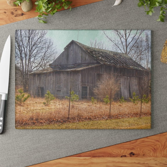 U R There Photography Leix Road Forgotten Grey I Rustic Farmhouse Tempered-Glass Cutting Board 11"x 15"