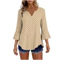 thumbnail image 2 of Uootdi Women's Blouses Polka Dot Print V Neck Flare Sleeve Solid Casual Tops Office Commute Style Lightweight Breathable Loose Fit Shirts Gift, 2 of 7