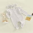 thumbnail image 3 of Baby Girls Romper Suit  Long Sleeve Zipper Ruffle Patchwork Casual Party Street Spring Romper+Headband, 3 of 7
