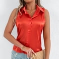 thumbnail image 5 of cfhntfmh Womens Silk Satin Sleeveless Button down Shirts Collared V Neck Tank Tops Business Casual Blouses for Work Office Summer Tees, 5 of 7
