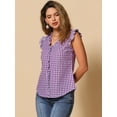 thumbnail image 4 of DARING DIVA Women's Cap Sleeve Plaid Gingham Ruffle Blouse L Purple, 4 of 6