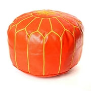 Moroccan Pouf Leather Ottoman Orange/yellow