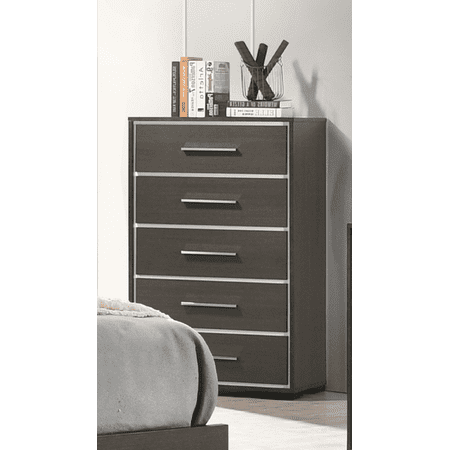 1pc Contemporary 5-Drawer Chest with Chrome Accents Gray Rustic Finish Bedroom Wooden Furniture