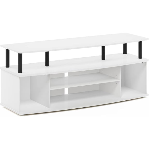 Furnifact White 55 Inch TV Stand with 3 Shelves and 2 Cabinets Modern TV Console
