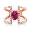 thumbnail image 2 of Gem Stone King 2.01 Ct Oval Red Created Ruby 18K Rose Gold Plated Silver Ring (Size 6), 2 of 3