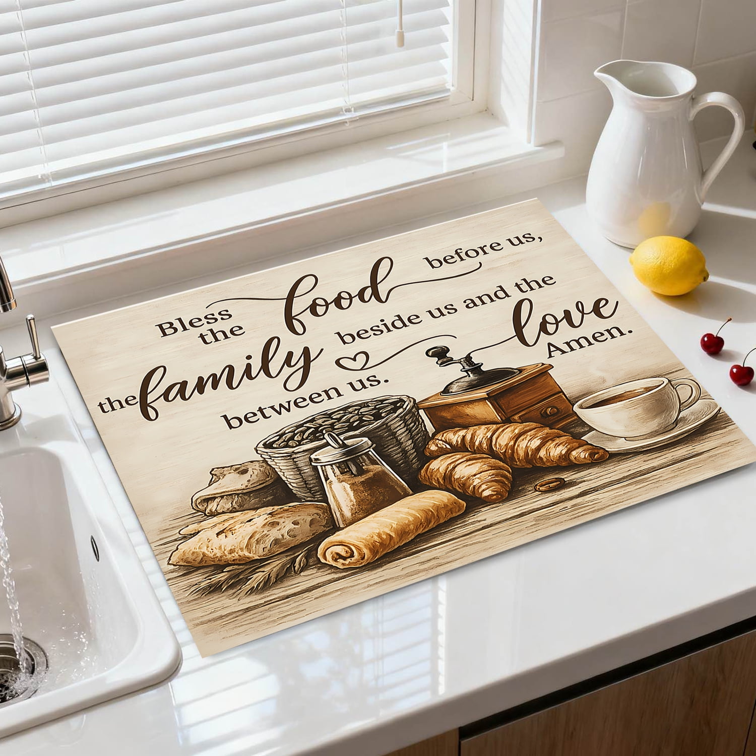 Stove Top Cover for Electric Stove, 28.5" x 20.5" Heat Resistant Glass Cooktop Cover Mat, Multi-Purpose Countertop Protector for Stove & Washer Top, “Bless the Food” Kitchen Decor