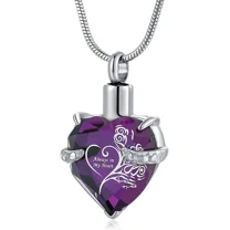 Constantlife Crystal Heart Shape Cremation Jewelry Memorial Urn Necklace for Ashes, Stainless Steel Ash Holder Pendant Keepsake with Gift Box Charms Accessories for Women