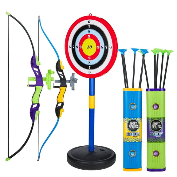 Contixo Kids Bow & Arrow Set, 2-Pack Archery Toy with Infrared Aiming, 10 Arrows & Target, Kids Outdoor Games for Ages 6-13, Kids Archery Set - Green & Blue