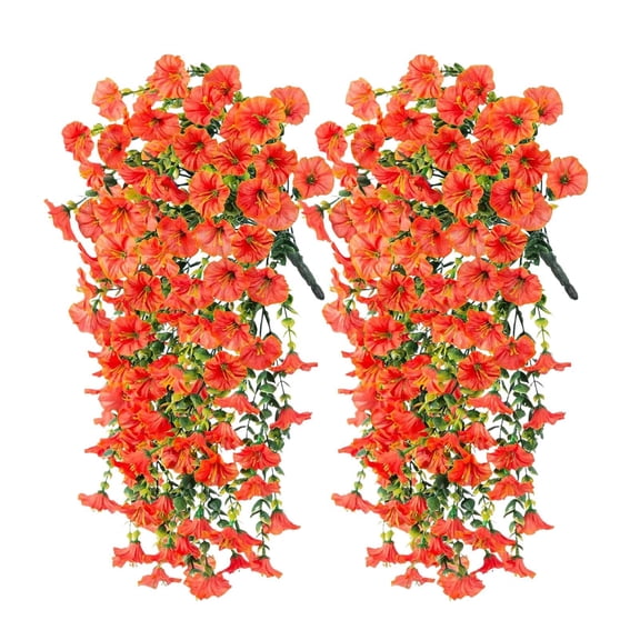 Artificial Hanging Flowers for Outdoors | 2pcs Fake Hanging Plants, UV Resistant Faux Flowers Silk Petunia Spring Decor