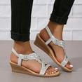 thumbnail image 4 of SACFOF Womens Wedge Sandals Flower Low Heel Dressy Sandals Elastic Ankle Strap Rhinestone Sandals Summer Comfortable Shoes, 4 of 6