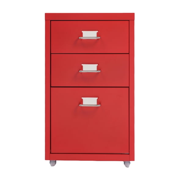 3-Drawer Rolling Metal File Cabinet, Mobile Storage Organizer with Wheels for Home Office, Red