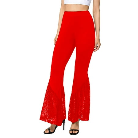 

Dadaria Yoga Work Pants for Women Solid Slimming Lace Flared Yoga Stretch Sports Pants Red S Female