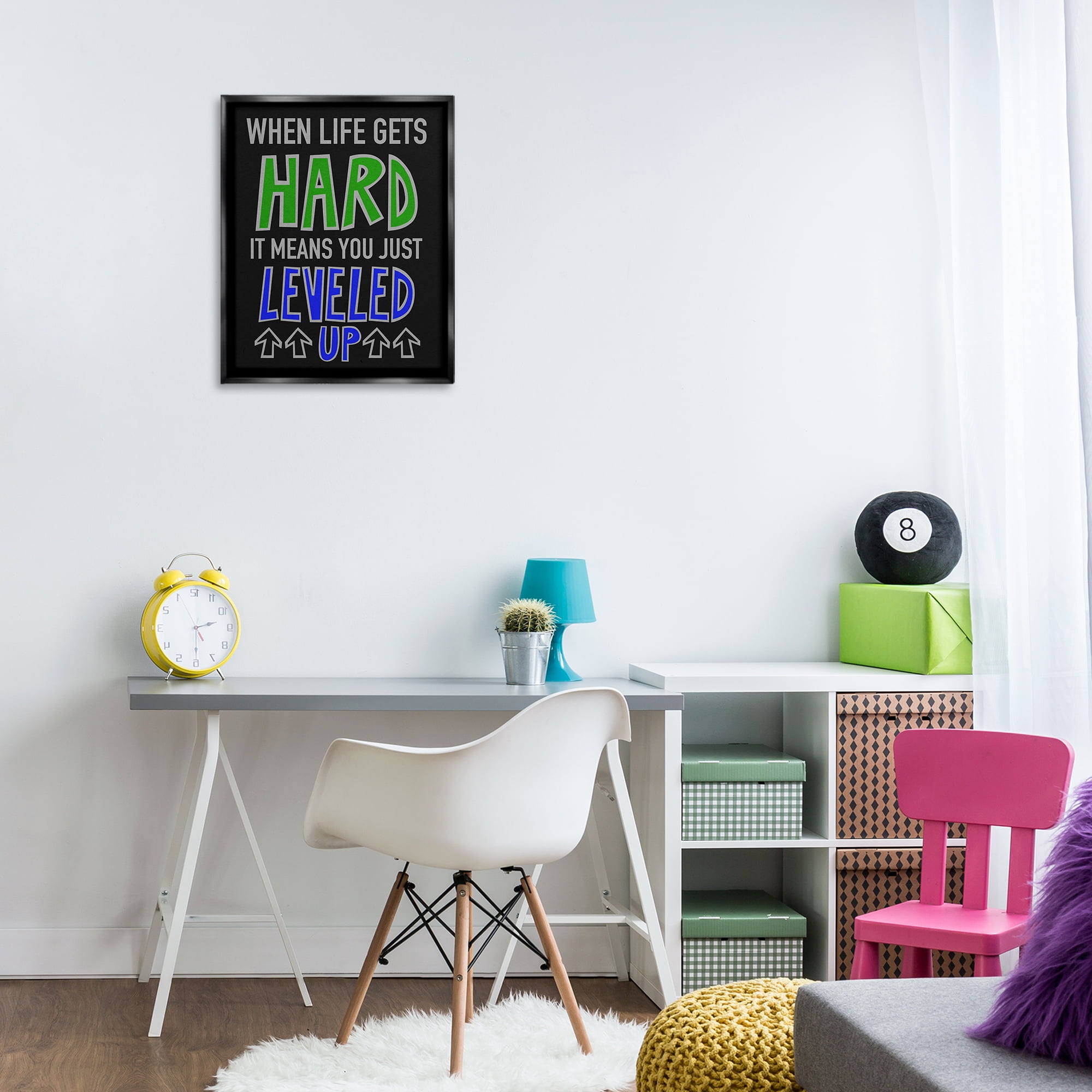 Stupell Industries Leveled Up in Life Typography Painting Black Floater Framed Art Print Wall Art, 17 x 21