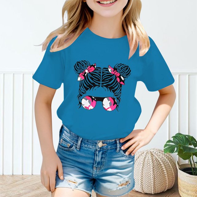 Catégorie de Produit Hauts et Chemises pour Filles - T-Shirt Graphique Mignon à Col Rond et Manches Courtes pour Enfants, Chemise Décontractée d'Été