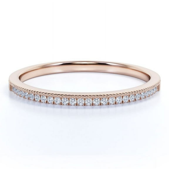 JeenMata .30 ct Diamond Wedding Band - Stackable Ring - Pave Diamond - Dainty Diamond Ring - 10K Rose Gold